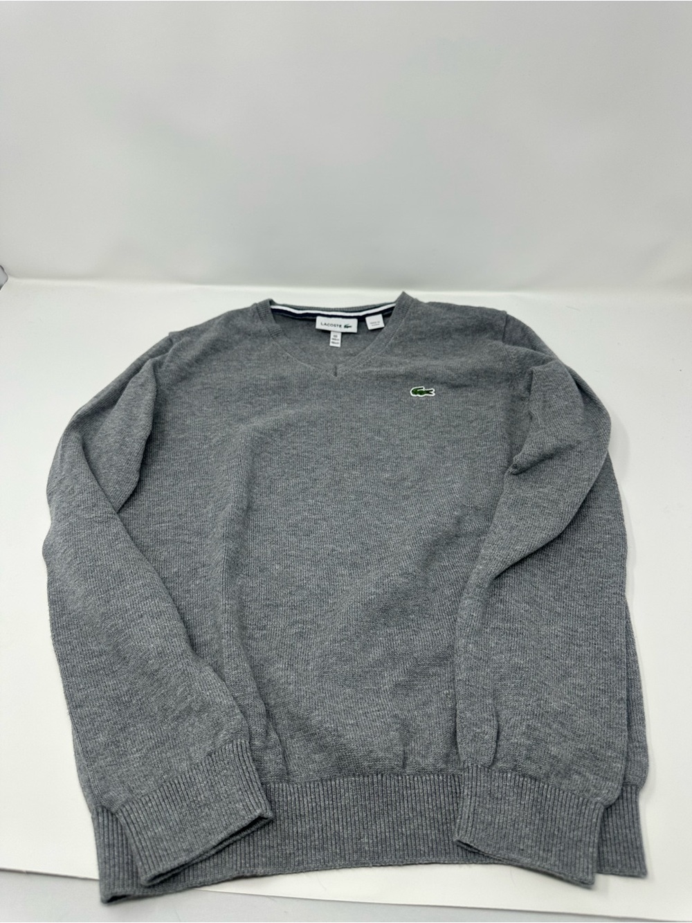 Lacoste Kids  Gray Crewneck Cotton Sweater with Green Croc Logo size 10